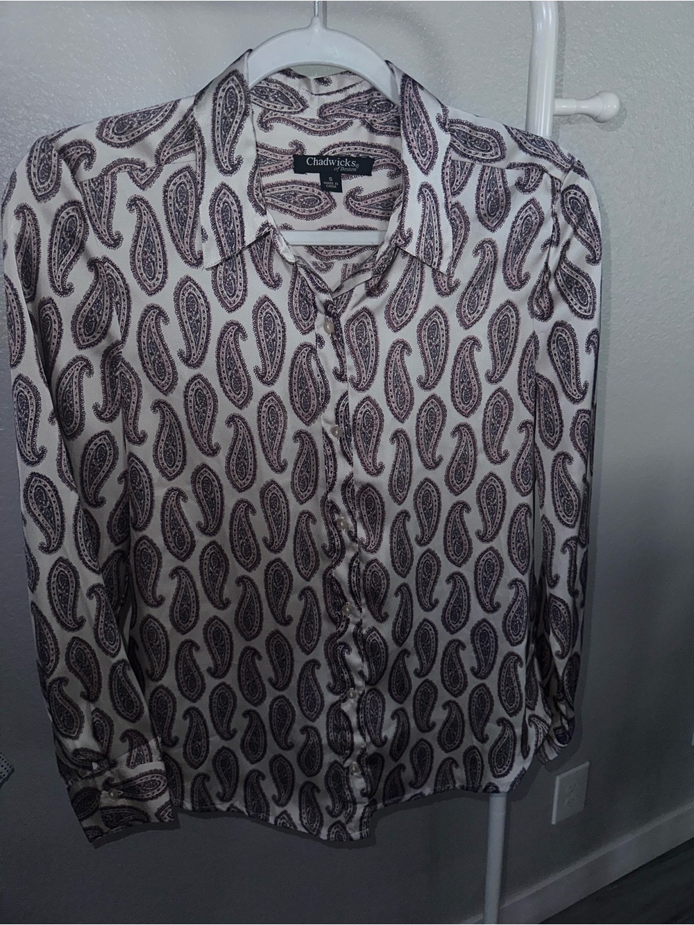 Chadwicks White Shirt with Purple Paisley Print